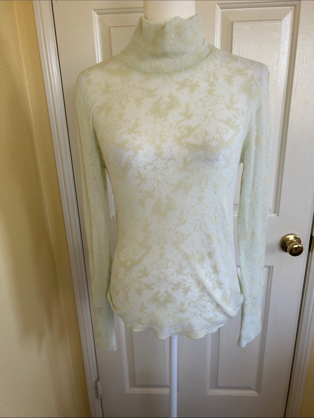 Free People Pale Green Tie-Dye Mock Neck Long Sleeve Top